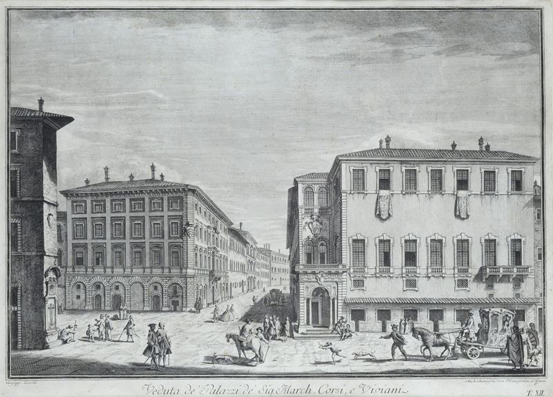 Giuseppe Zocchi - Veduta dei Palazzi dei Sig. March. Corsi e Viviani. T. 12