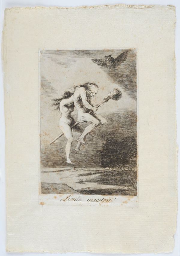 Francisco Goya y Lucientes : Linda Maestra  - Etching - Auction ANTIQUES - I - Galleria  [..]