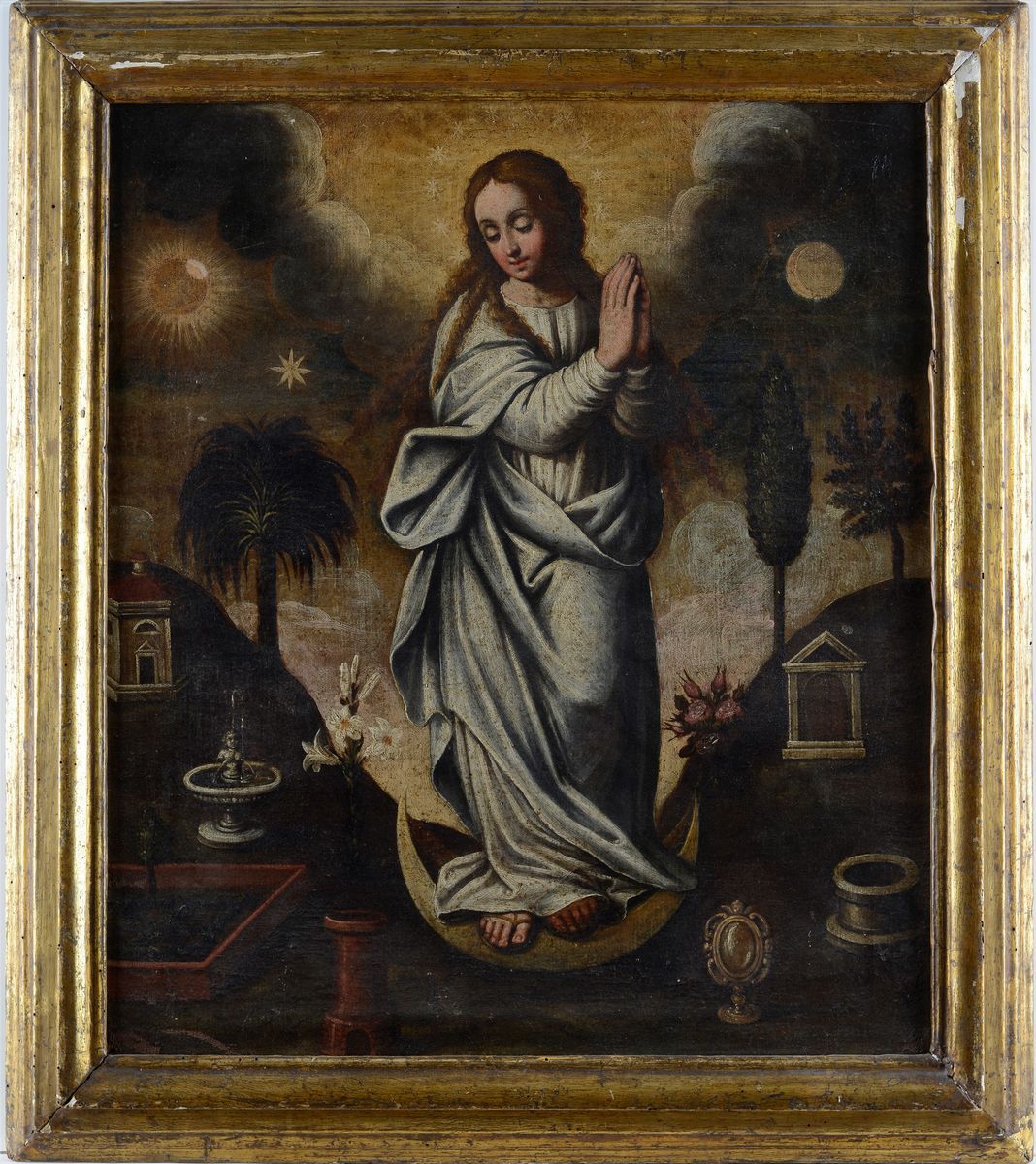Scuola Spagnola, XVII Sec. - Immacolata Concezione e Simboli Mariani