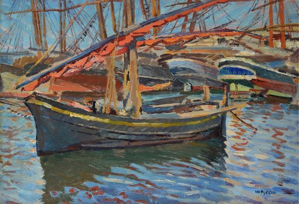 Mario Puccini - Boat in the port of Livorno