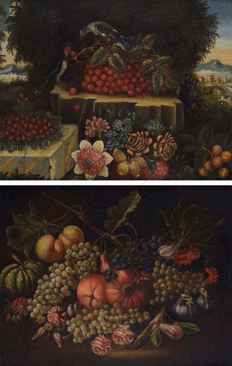 Scuola Lombarda, XVIII Sec. - Coppia di Nature Morte