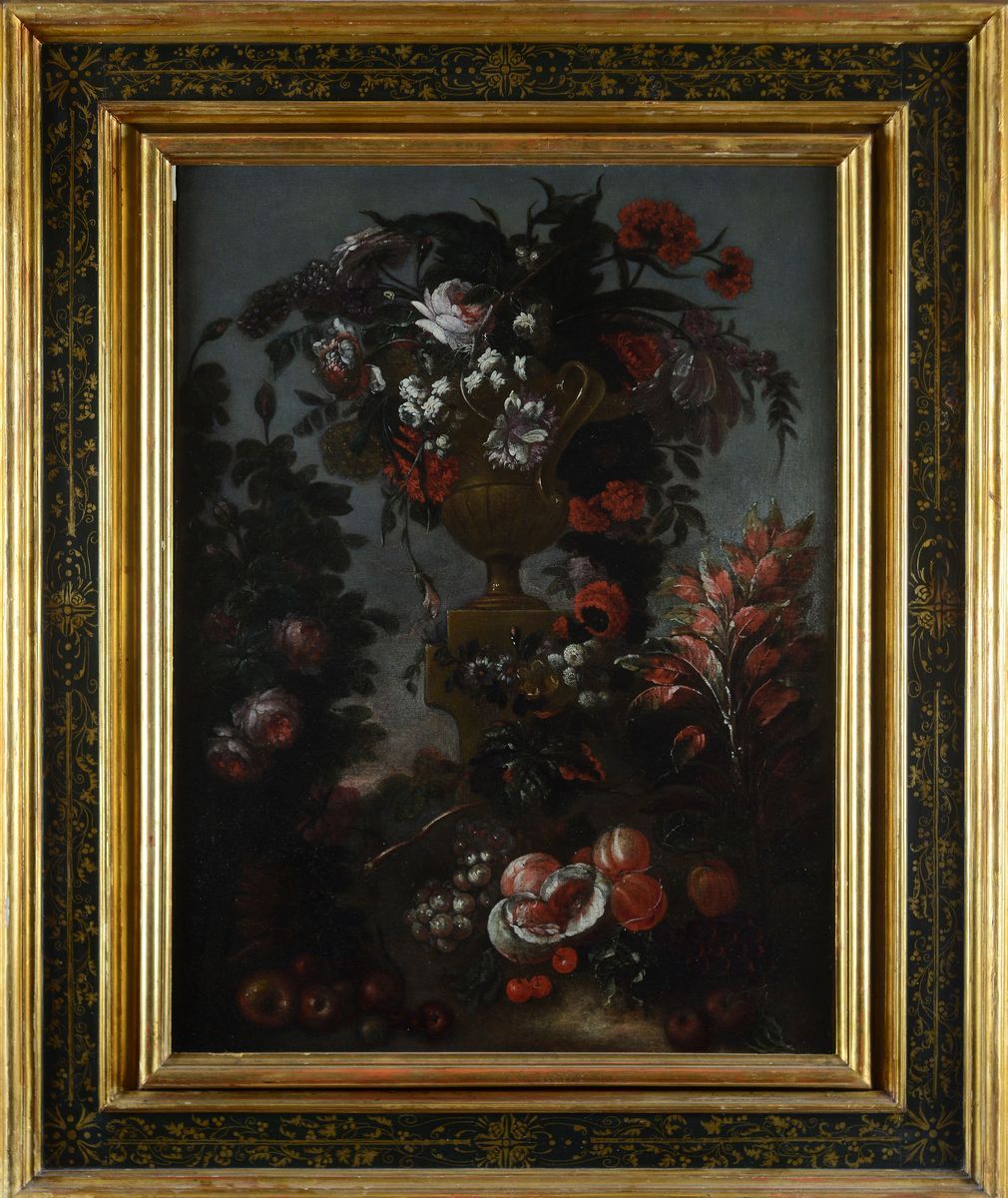 Scuola Romana, XVII - XVIII Sec. - Trionfo di Fiori e Frutti En Plein Air