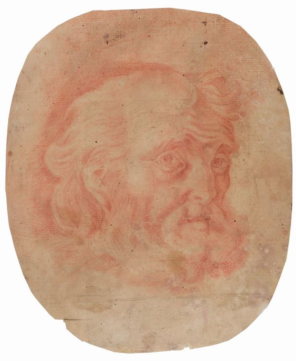 Anonimo, XVIII sec. : Testa di santo  - Sanguigna su carta - Asta ANTIQUARIATO - I - Galleria Pananti Casa d'Aste