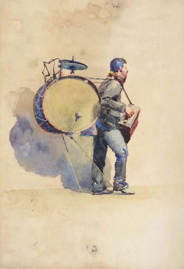 Anonimo, XIX sec. : Street player  - Watercolor on paper - Auction AUTHORS OF XIX AND XX CENTURY - II - Galleria Pananti Casa d'Aste