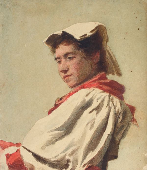 Anonimo, XIX sec. : Portrait of a commoner  - Watercolor on paper - Auction AUTHORS OF XIX AND XX CENTURY - II - Galleria Pananti Casa d'Aste
