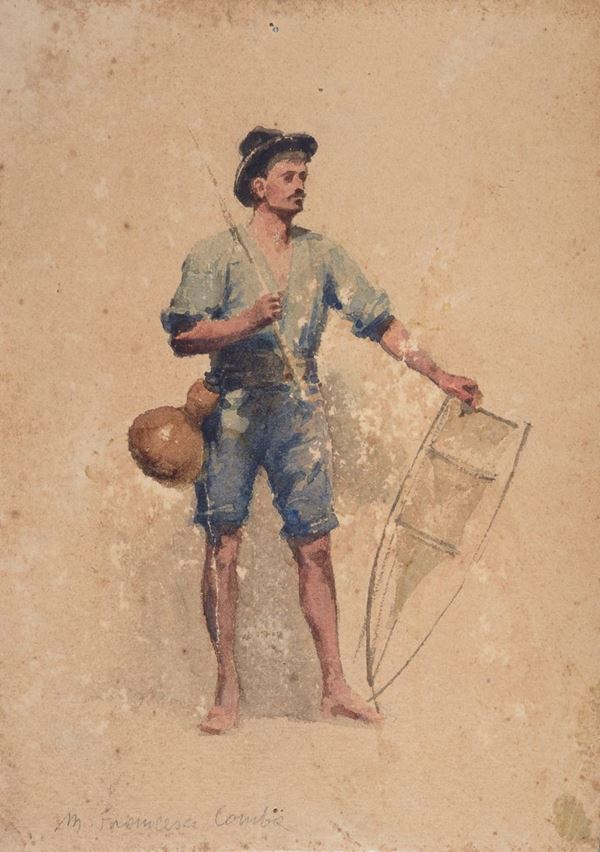 Francesco Comba : Fisherman  - Watercolor on paper - Auction AUTHORS OF XIX AND XX CENTURY - II - Galleria Pananti Casa d'Aste
