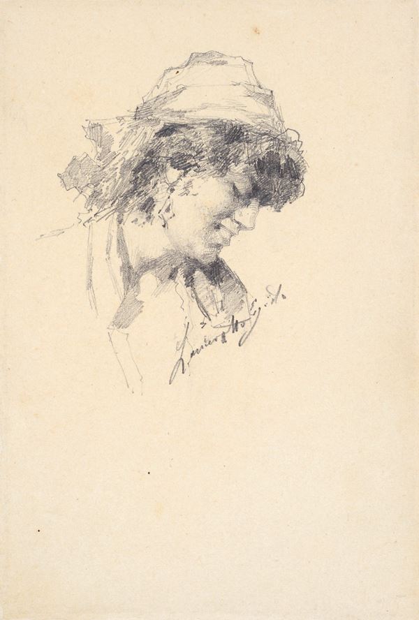 Egisto Lancerotto : Woman profile  - Pencil on paper - Auction AUTHORS OF XIX AND XX CENTURY - II - Galleria Pananti Casa d'Aste