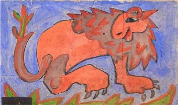 Neri Nannetti : Lion  - Pencil and watercolor on paper - Auction Modern and Contemporary art - III - Galleria Pananti Casa d'Aste