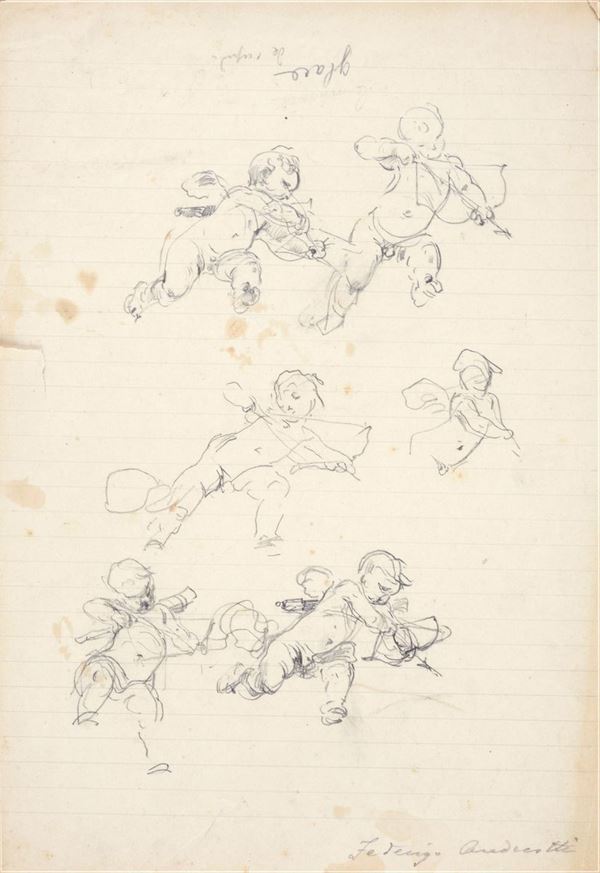 Federico Andreotti : Studies for Cupid  - Pencil on paper - Auction AUTHORS OF XIX AND XX CENTURY - II - Galleria Pananti Casa d'Aste