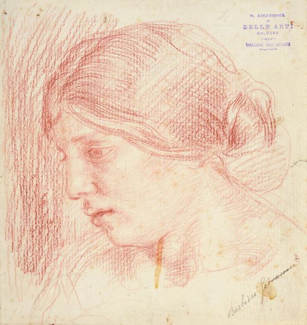 Anonimo, XX sec. : Woman's face  - Sanguine on paper - Auction ANTIQUES - I - Galleria  [..]