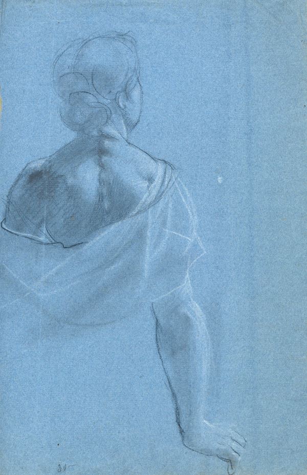 Anonimo, XIX - XX sec. : Donna di spalle  - Gessetti e matita su carta - Asta AUTORI  [..]
