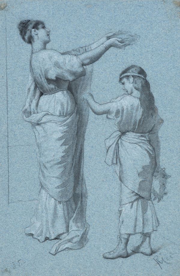Paolo Mei : Study for figures  - Pencil and chalks on paper - Auction AUTHORS OF XIX AND XX CENTURY - II - Galleria Pananti Casa d'Aste
