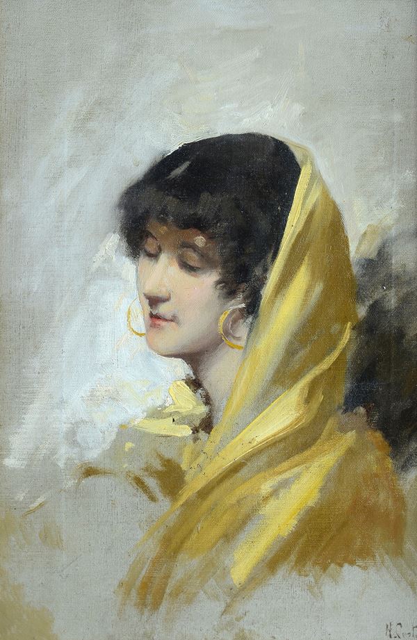 Giovanni (Nino) Costa - Portrait of a Woman with a Yellow Veil