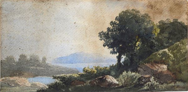 Scuola Francese, XIX - XX sec. - Paesaggio lacustre