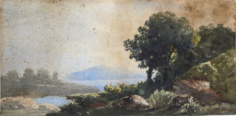 Scuola Francese, XIX - XX Sec. - Paesaggio Lacustre