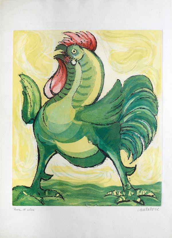 Domenico Cantatore : Gallo  - Litografia - Asta GRAFICA - Galleria Pananti Casa d'Aste