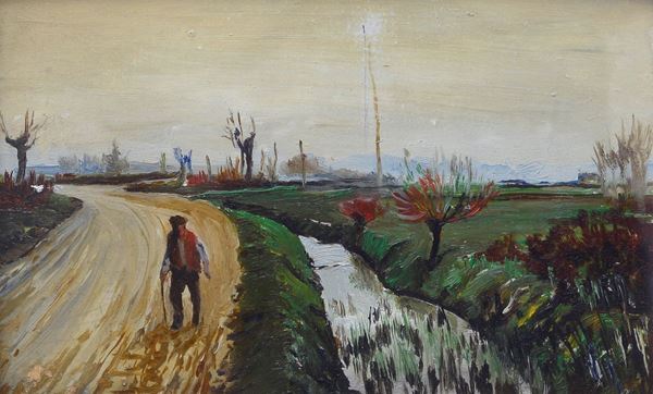 Alfredo Ghezzi - Paesaggio con strada e figura