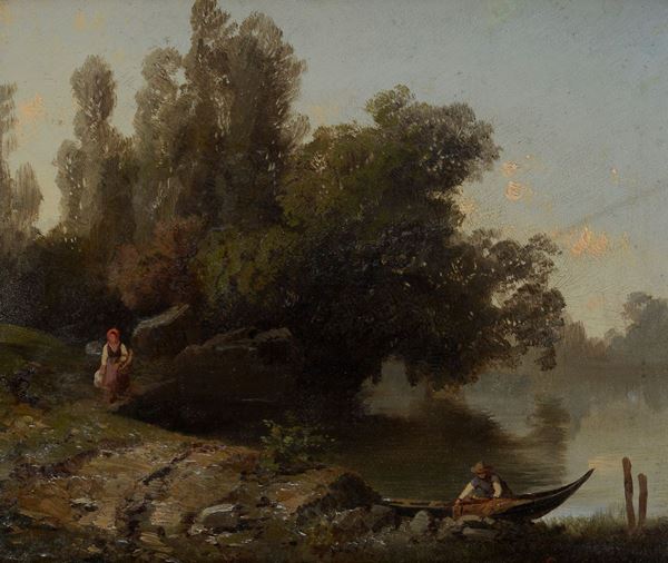 Pietro Senno - Paesaggio lacustre con figure