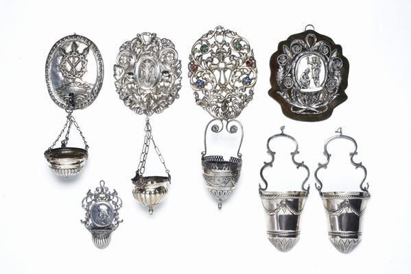 Sette acquasantiere  - Asta ARGENTI, ARREDI E OGGETTISTICA - Galleria Pananti Casa d'Aste
