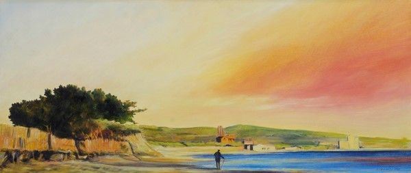Rodolfo Ceccotti : Golfo, 1987  - Olio su tavola - Asta AUTORI DEL XIX E XX SEC - Galleria Pananti Casa d'Aste