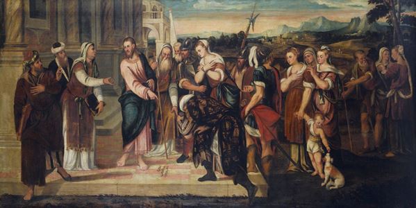 Scuola Veneta, XVI - XVII sec. - Cristo e l'adultera (da Bonifacio Veronese)