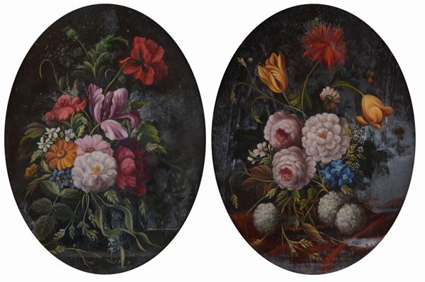 Anonimo, XX sec. - Coppia di fiori (ovali)
