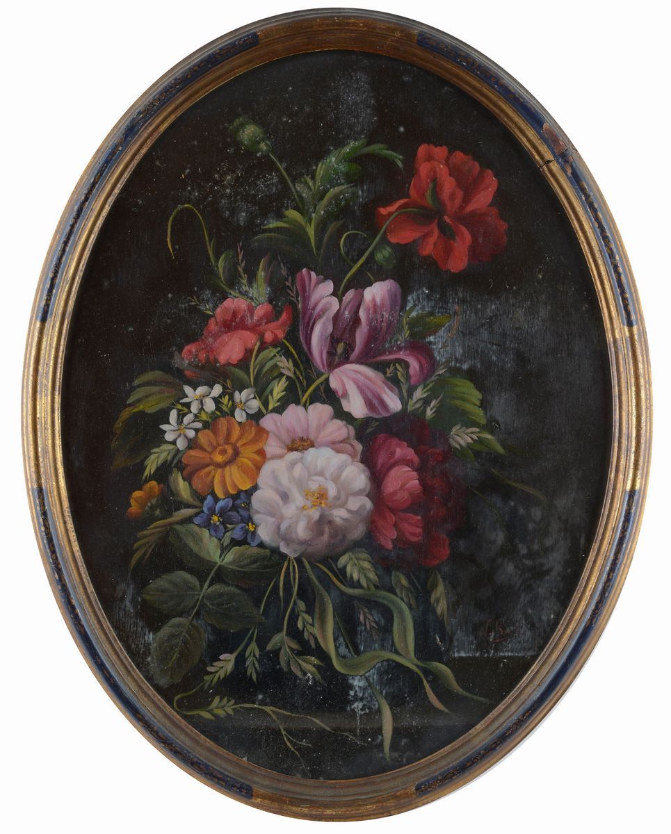 Anonimo, XX Sec. - Coppia di Fiori (ovali)