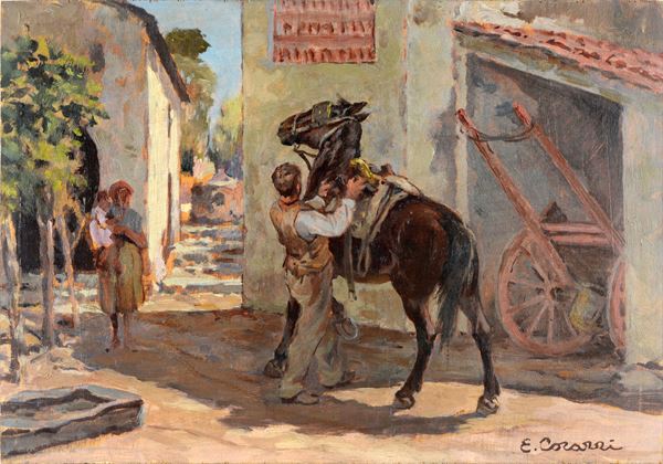 Enrico Corazzi - Contadino con cavallo