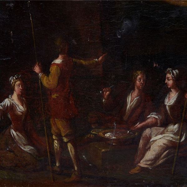 Anonimo, XVIII sec. - Interno con pastori