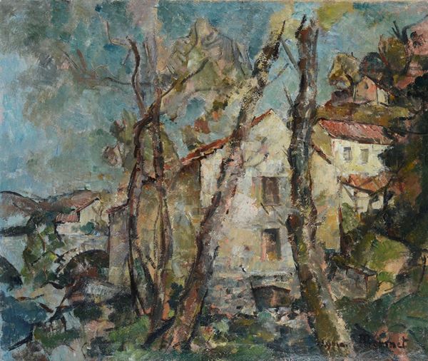 Attr. a Aymar Mermet - Paesaggio con casolari e alberi