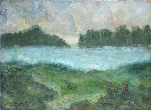 Anonimo, XX sec. - Landscape with figure