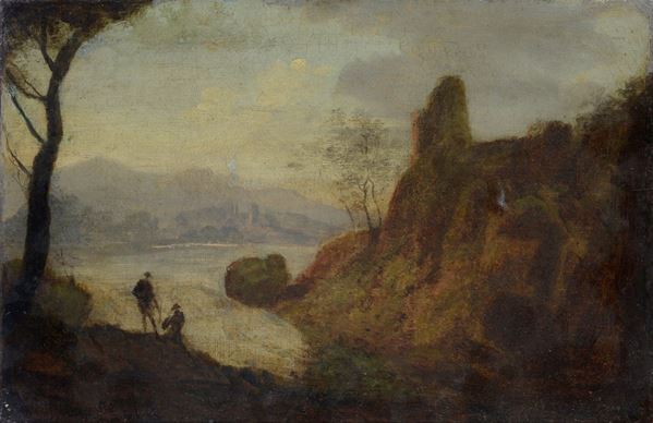 Anonimo, inizi XIX sec. - Paesaggio con figure