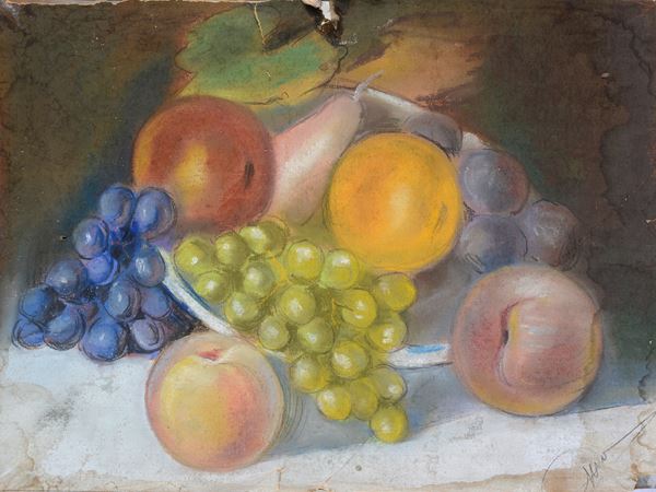 Anonimo, XX sec. : Natura morta con frutta  - Pastelli su carta - Asta Da un Collezionista Lombardo - Galleria Pananti Casa d'Aste