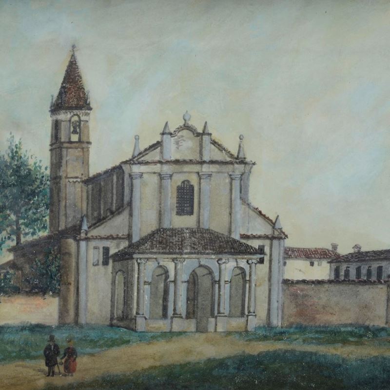Anonimo, Inizi XIX Sec. - Paesaggio con Chiesa e Figure