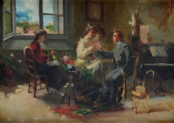 Anonimo, XIX - XX sec. - Interior with figures