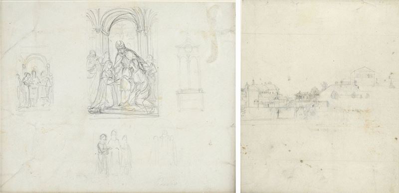 Attr. a Giovanni Carnovali Detto il Piccio - Paesaggio (fronte) Studi per Sposalizio della Vergin...