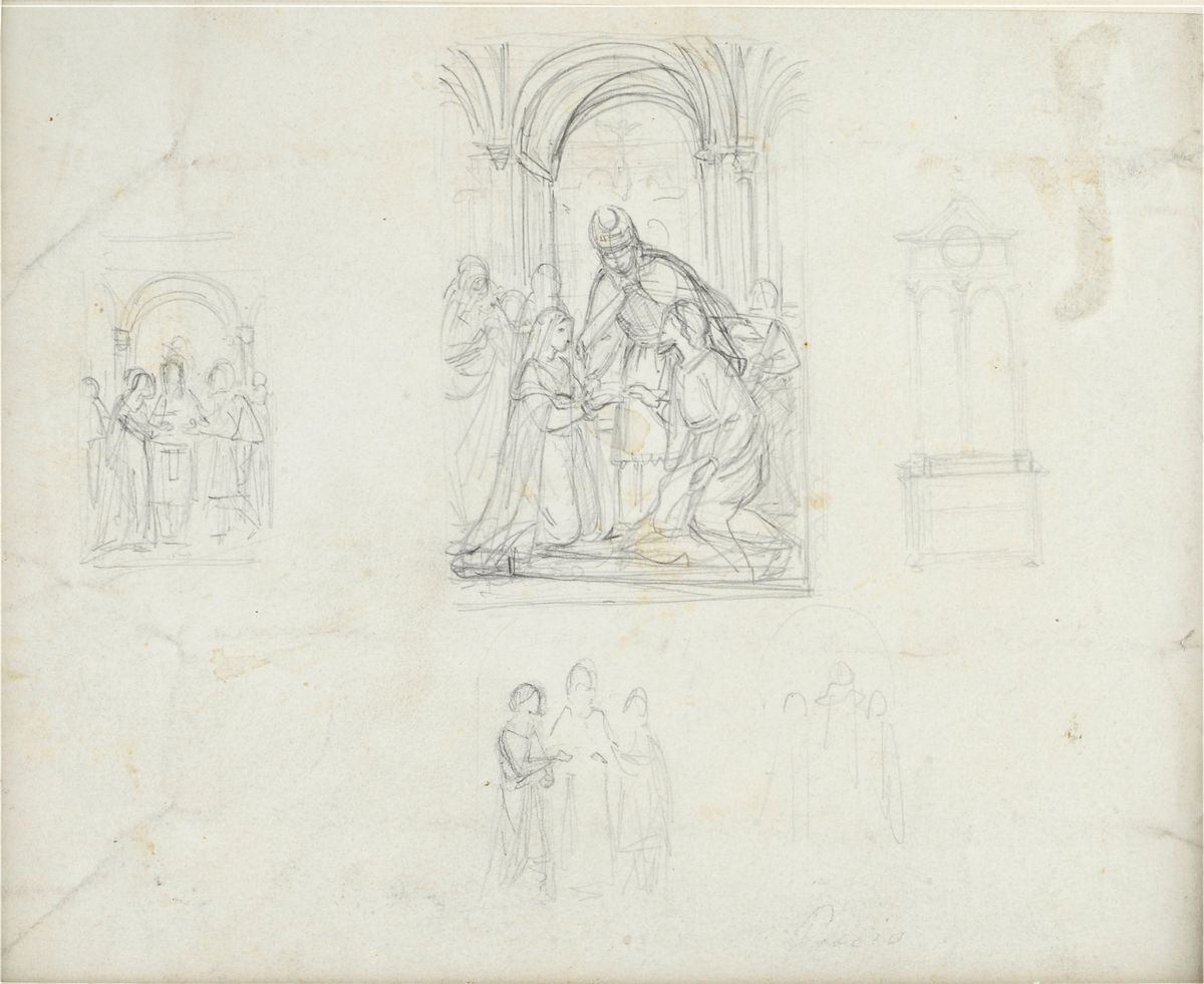 Attr. a Giovanni Carnovali Detto il Piccio - Paesaggio (fronte) Studi per Sposalizio della Vergin...