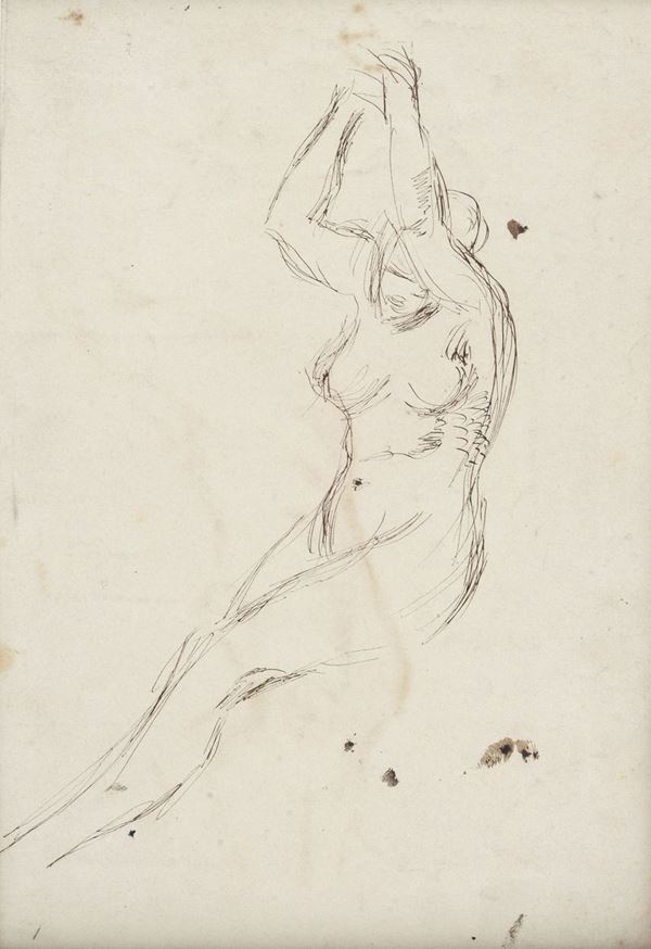 Anonimo, XIX sec. : Figure studies (front - back)  - Ink on paper - Auction FROM A MILANESE COLLECTION - Galleria Pananti Casa d'Aste