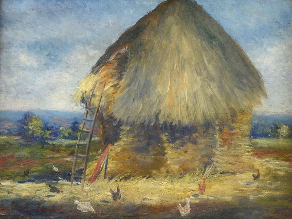 Anonimo, XX sec. - Haystack and hens