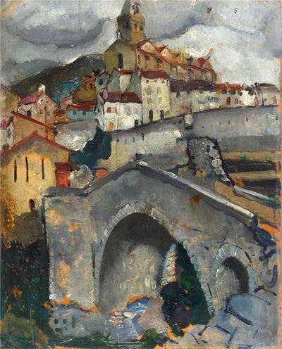 Veduta di Paese con Ponte