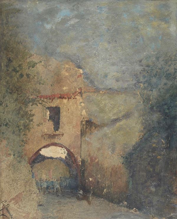 Giuseppe Quaranta - Street view with house and arch