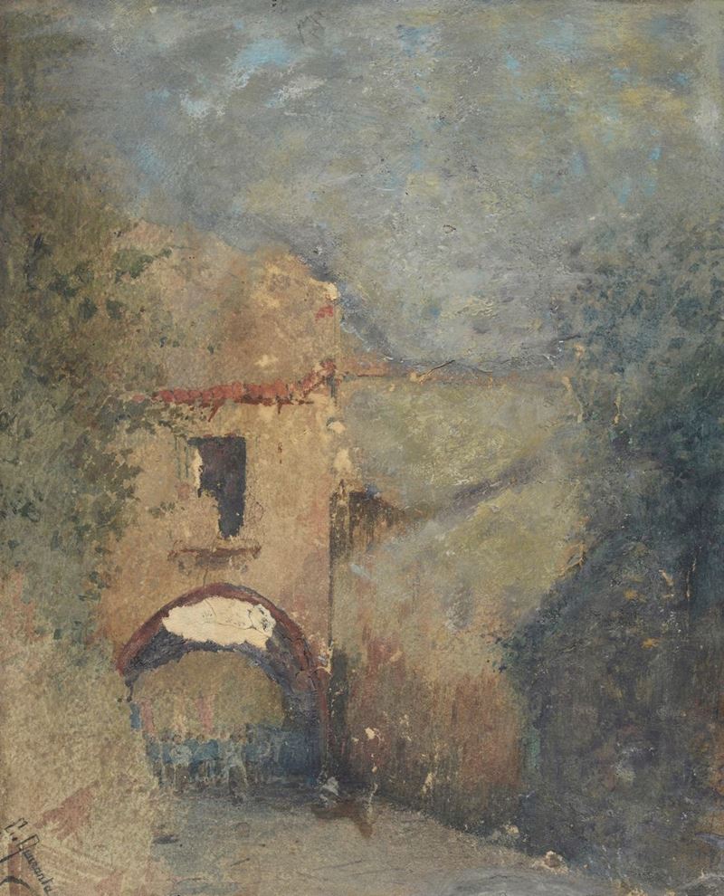 Giuseppe Quaranta - Scorcio di Strada con Casa ed Arco