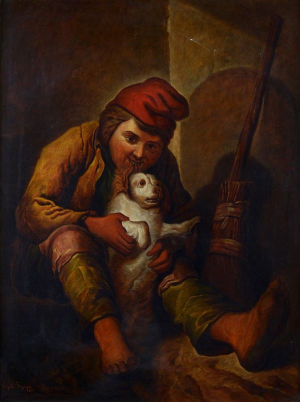 Attr. a Angelo Inganni - Boy with dog