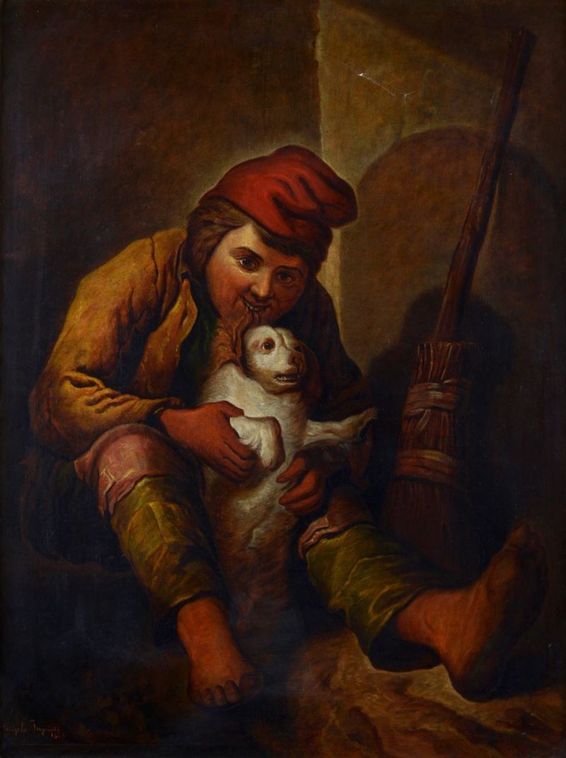 Attr. a Angelo Inganni - Ragazzo con Cane