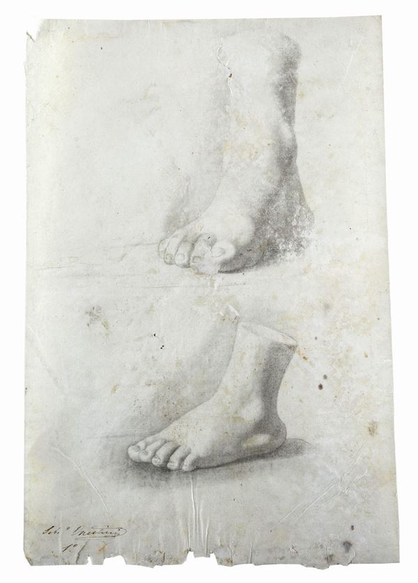 Anonimo, XIX sec. : Studi per piede  - Matita su carta - Auction ANTIQUES - I - Galleria Pananti Casa d'Aste