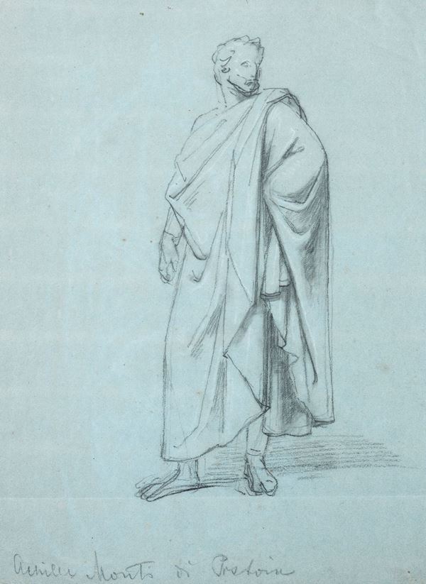 Anonimo, XIX sec. : Studio di figura con manto  - Matita su carta - Auction ANTIQUES - I - Galleria Pananti Casa d'Aste