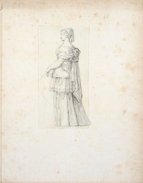 Anonimo, XIX sec. : Figura femminile di profilo  - Matita su carta - Asta ANTIQUARIATO - I - Galleria Pananti Casa d'Aste