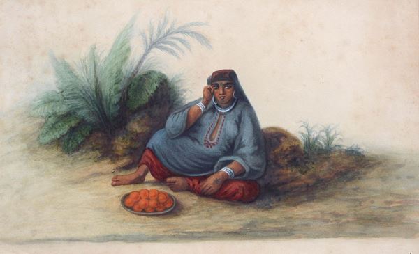Anonimo, inizi XIX sec. : Indigena seduta  - Pastelli su carta - Asta ANTIQUARIATO - I - Galleria Pananti Casa d'Aste