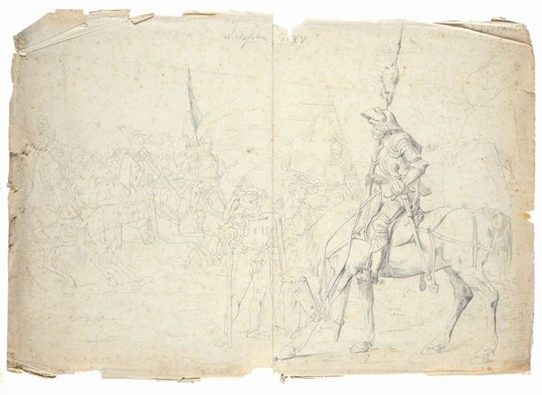 Anonimo, XIX sec. : Lanzichenecchi   - Matita su carta - Auction ANTIQUES - I - Galleria Pananti Casa d'Aste