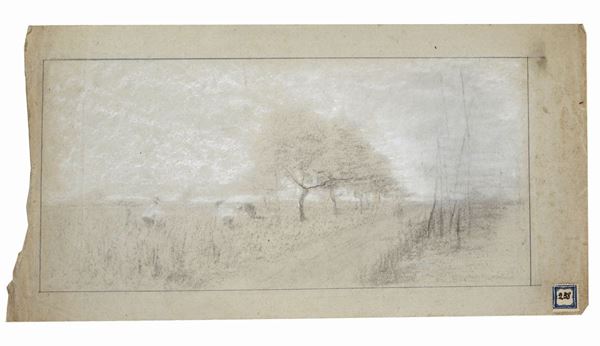 Anonimo, XIX sec. - Paesaggio con alberi e strada